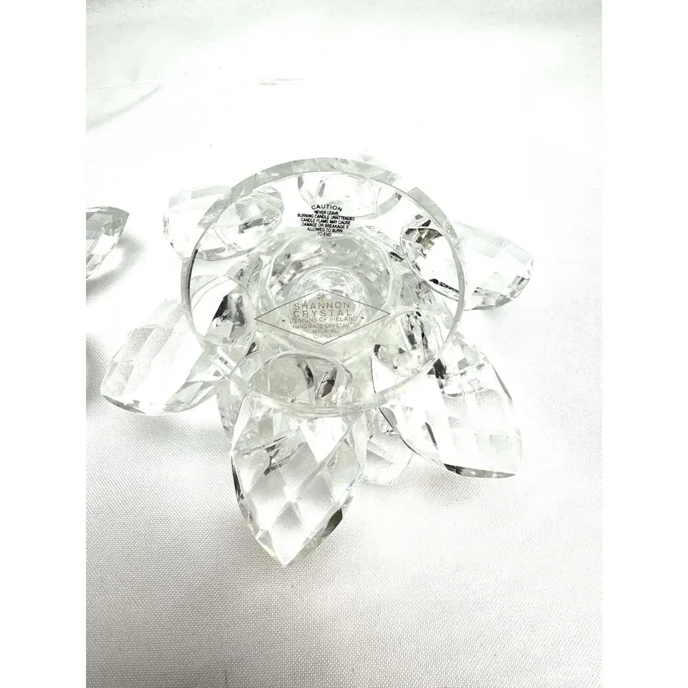 Vintage Shannon Crystal by Godinger Lotus Flower Taper Candle Holder-Set of 2